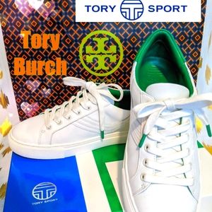 Tory Burch Sneakers Leather White 9.5 Tory Sport Tennis Shoes Authentic in Box
